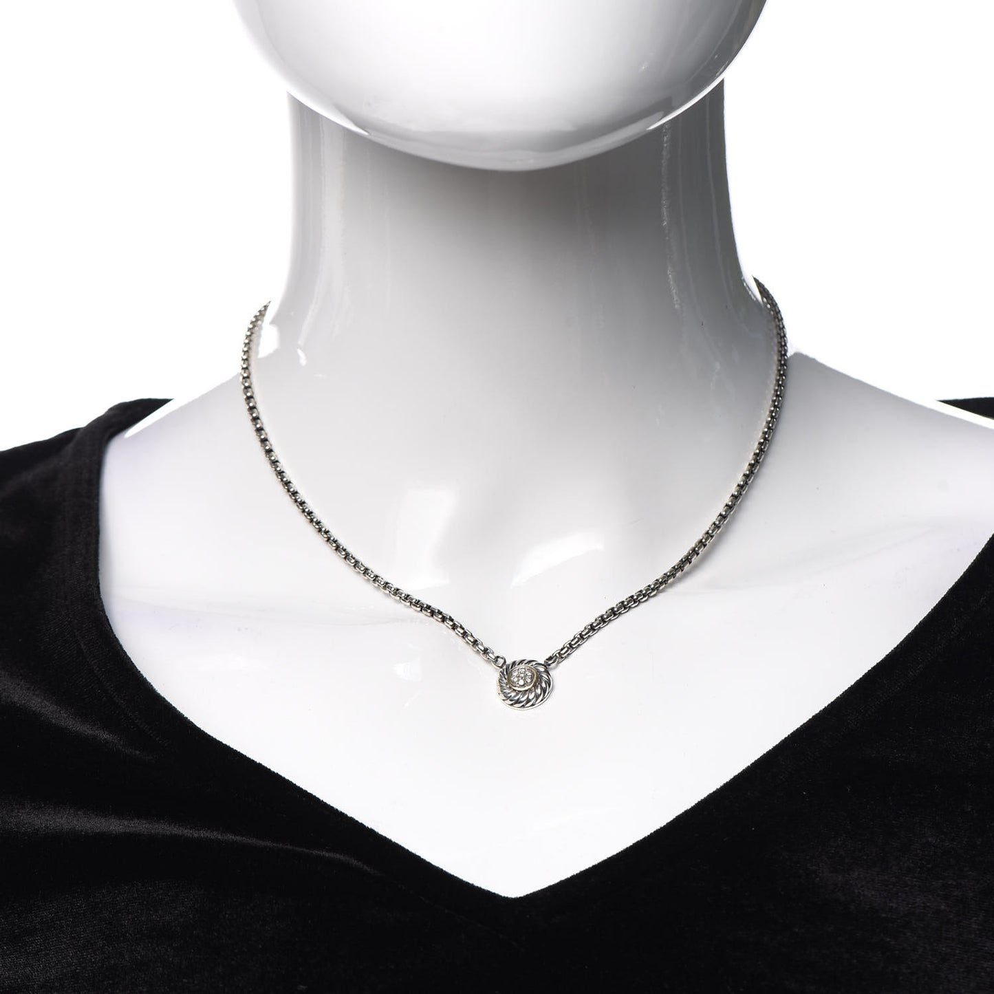 Sterling Silver 18K Yellow Gold Diamond 12mm Pave Cookie Necklace