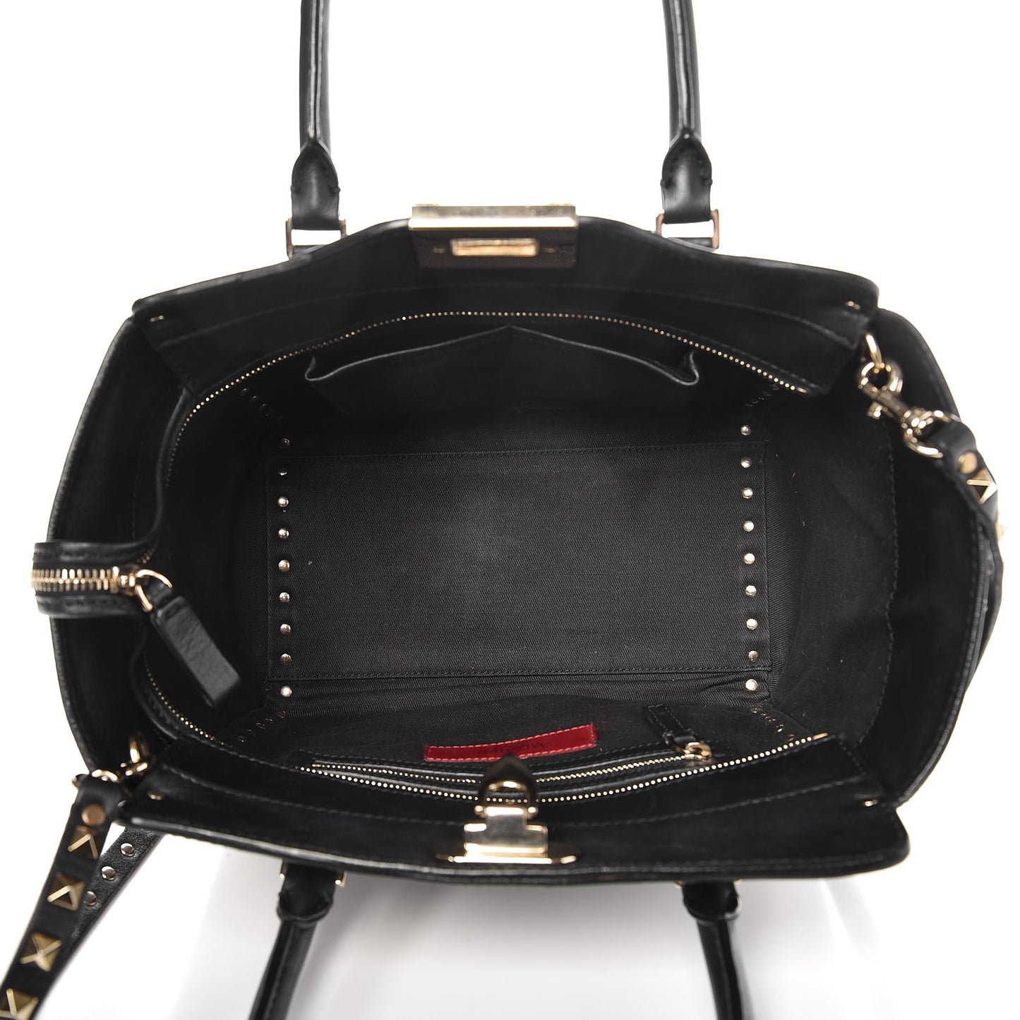 Vitello Small Rockstud Double Handle Tote Black