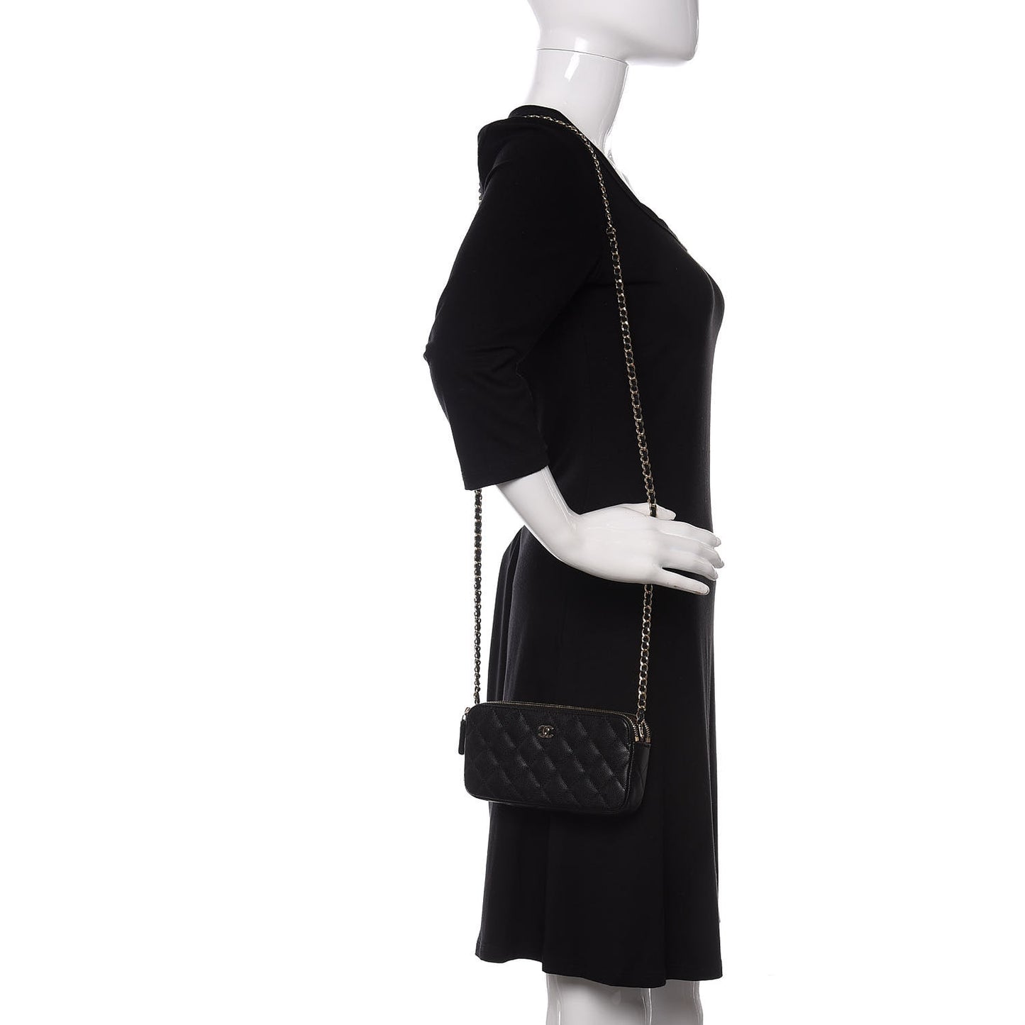 Caviar Quilted Small Clutch With Chain Black