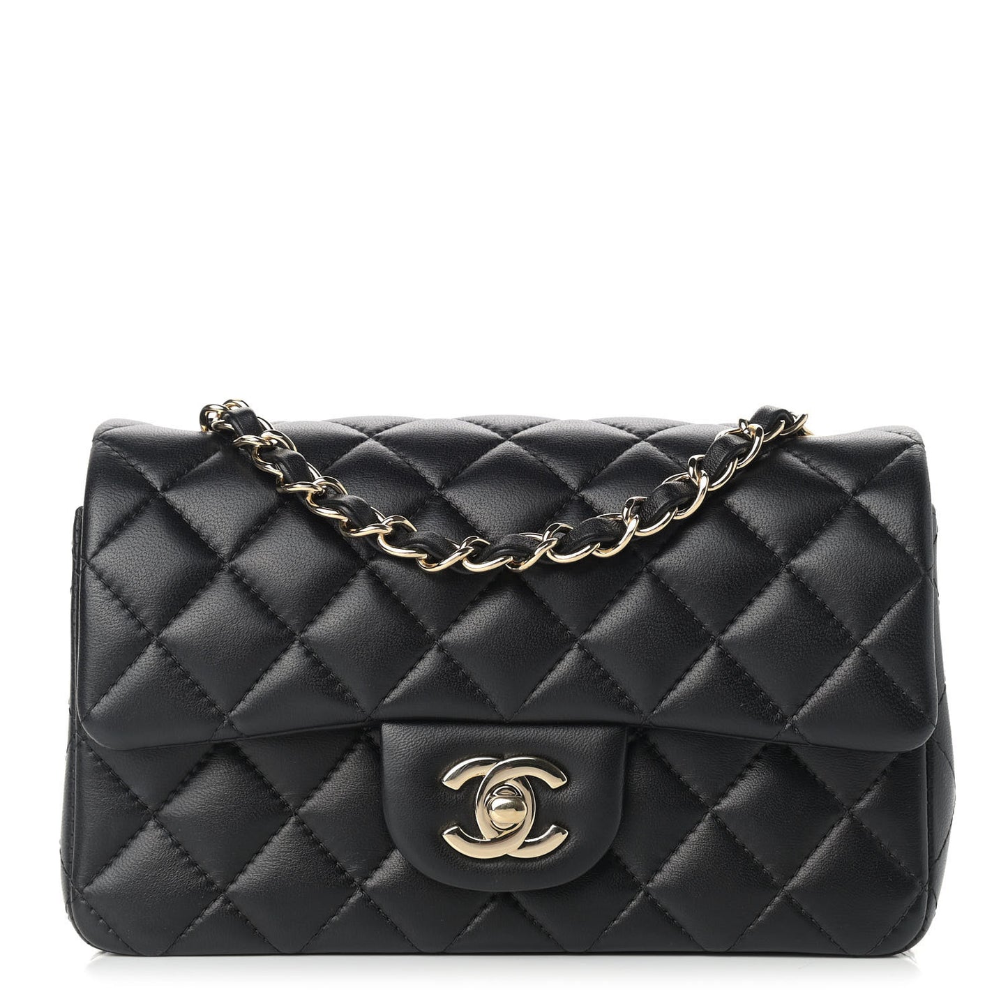 Lambskin Quilted Mini Rectangular Flap Black
