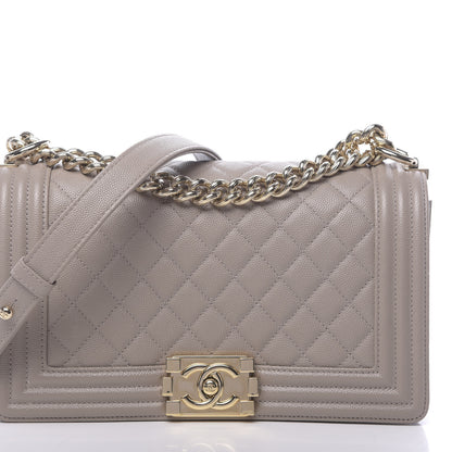 Chanel Caviar Quilted Medium Boy Flap Dark Beige 13 of 14