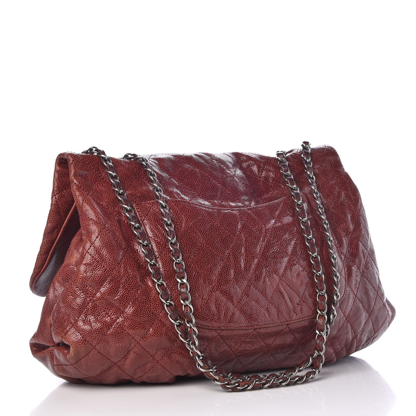 Grained Calfskin Quilted Maxi Elastic Flap Burgundy