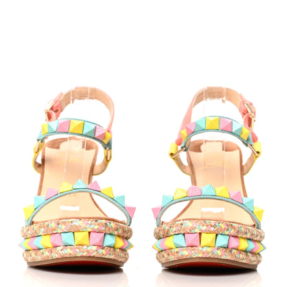 Christian Louboutin Veau Velours Pyraclou 110 Wedge Sandals 38 Biscotto 2 of 7