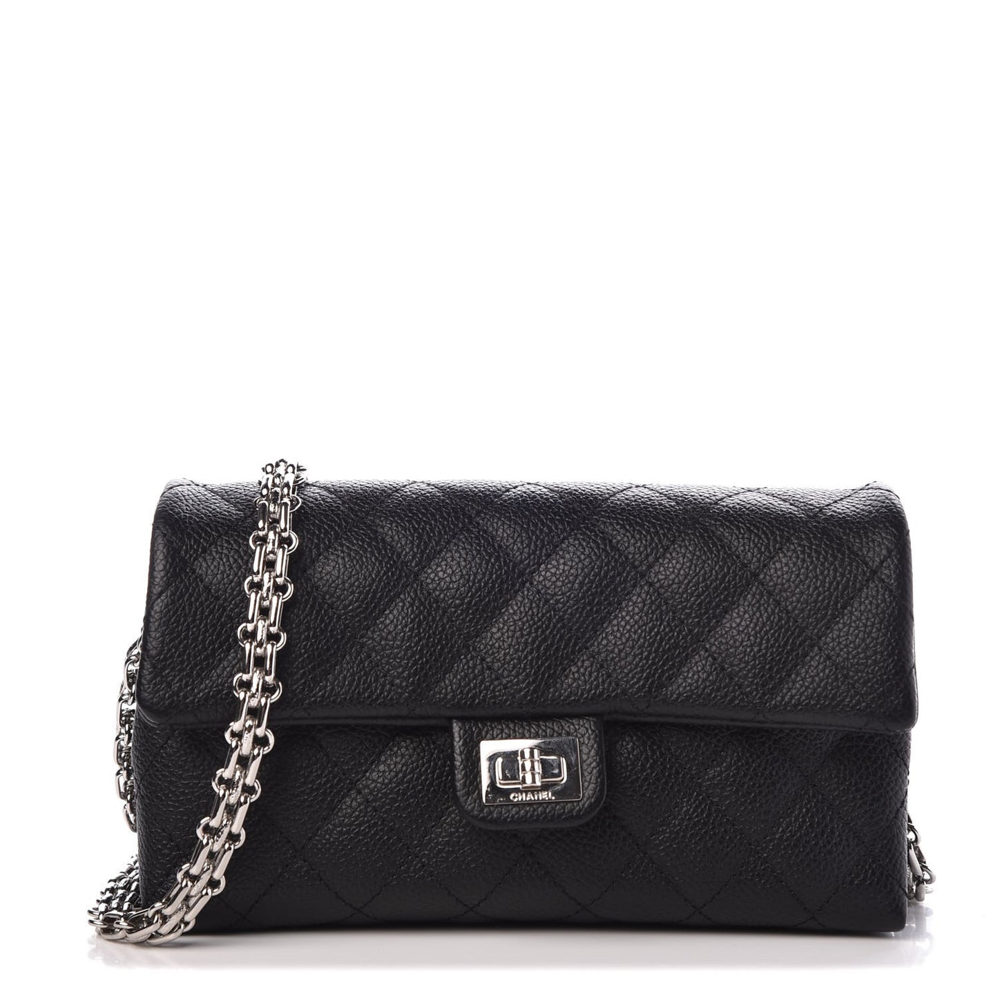 Grained Calfskin Quilted 2.55 Reissue Chain Belt Bag Clutch Black