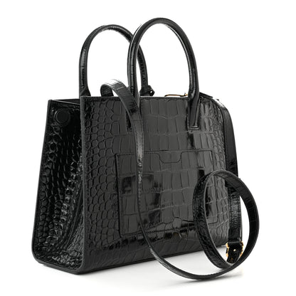 Burberry Crocodile Embossed Calfskin Mini Frances Tote Black 3 of 9