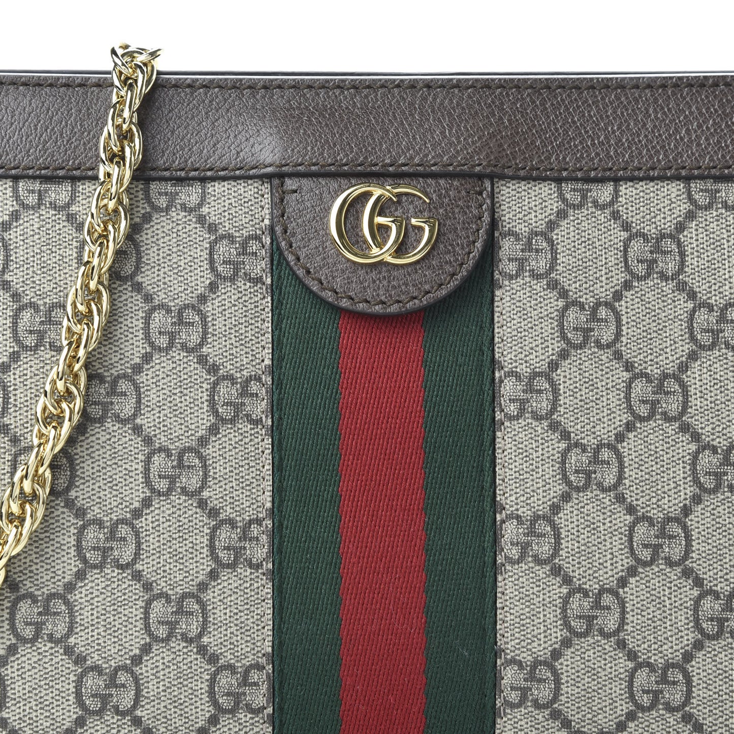 GG Supreme Monogram Web Small Ophidia Chain Shoulder Bag Brown