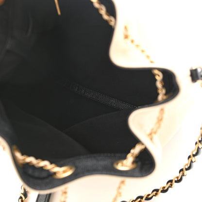 Chanel Lambskin Caviar Lovely Chains Drawstring Bag Beige Black 5 of 10