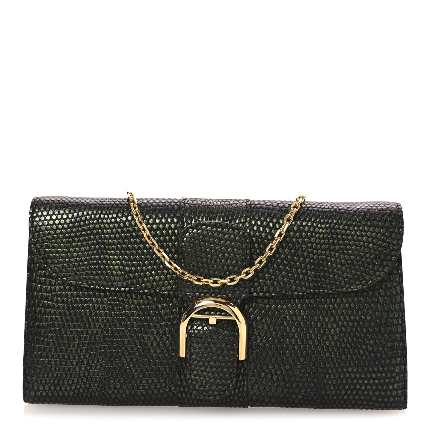 Iridescent Lizard Calfskin Brillant Wallet On Chain Ebene Kaki