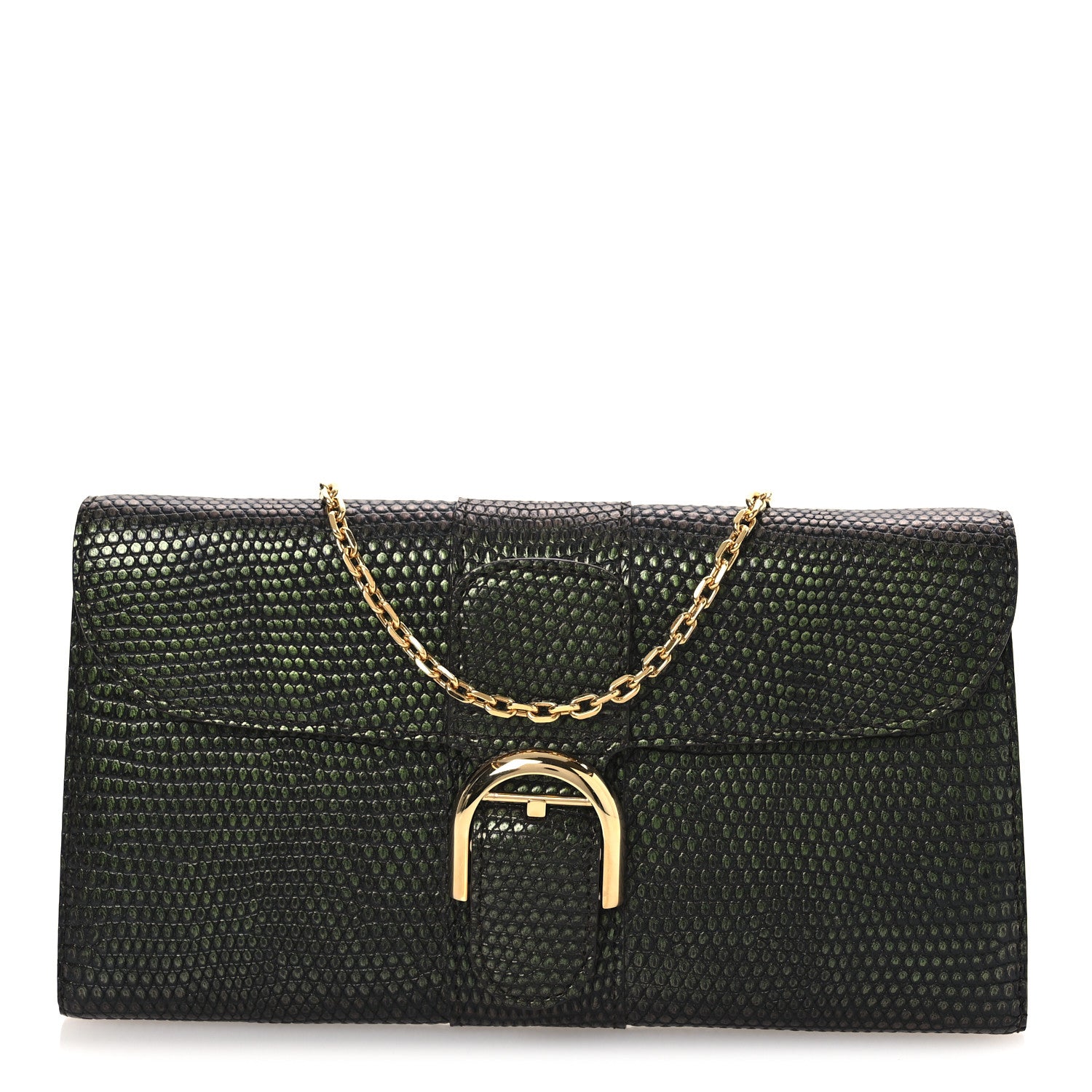 Delvaux Iridescent Lizard Calfskin Brillant Wallet On Chain Ebene Kaki 1 of 10