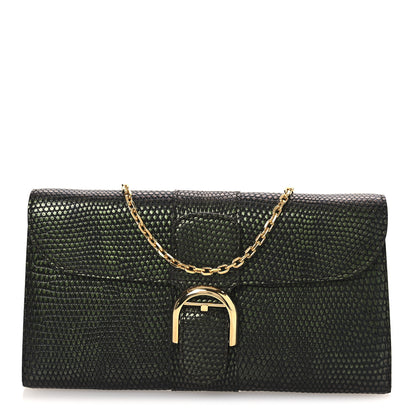 Delvaux Iridescent Lizard Calfskin Brillant Wallet On Chain Ebene Kaki 1 of 10