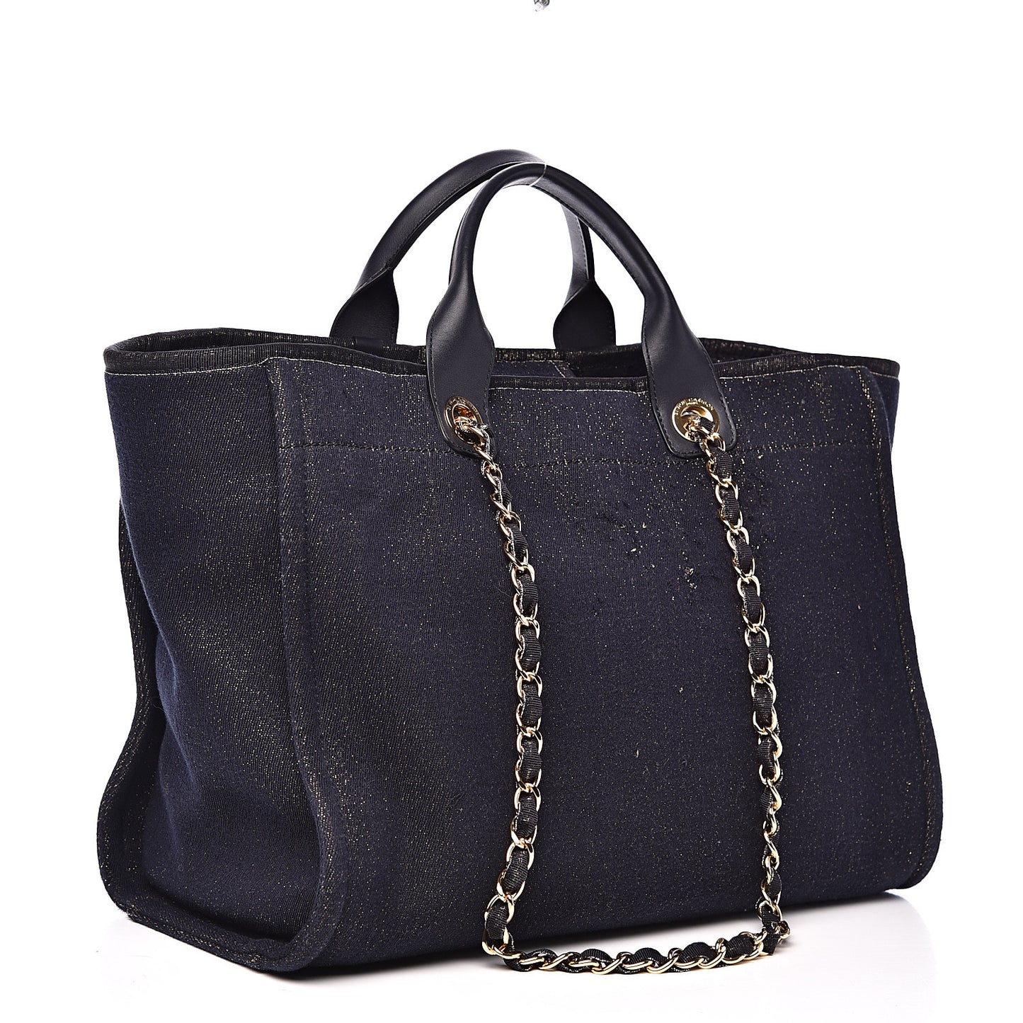 Lurex Canvas Medium Deauville Tote Navy Blue Gold