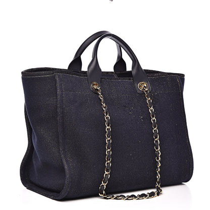 Chanel Lurex Canvas Medium Deauville Tote Navy Blue Gold 2 of 12