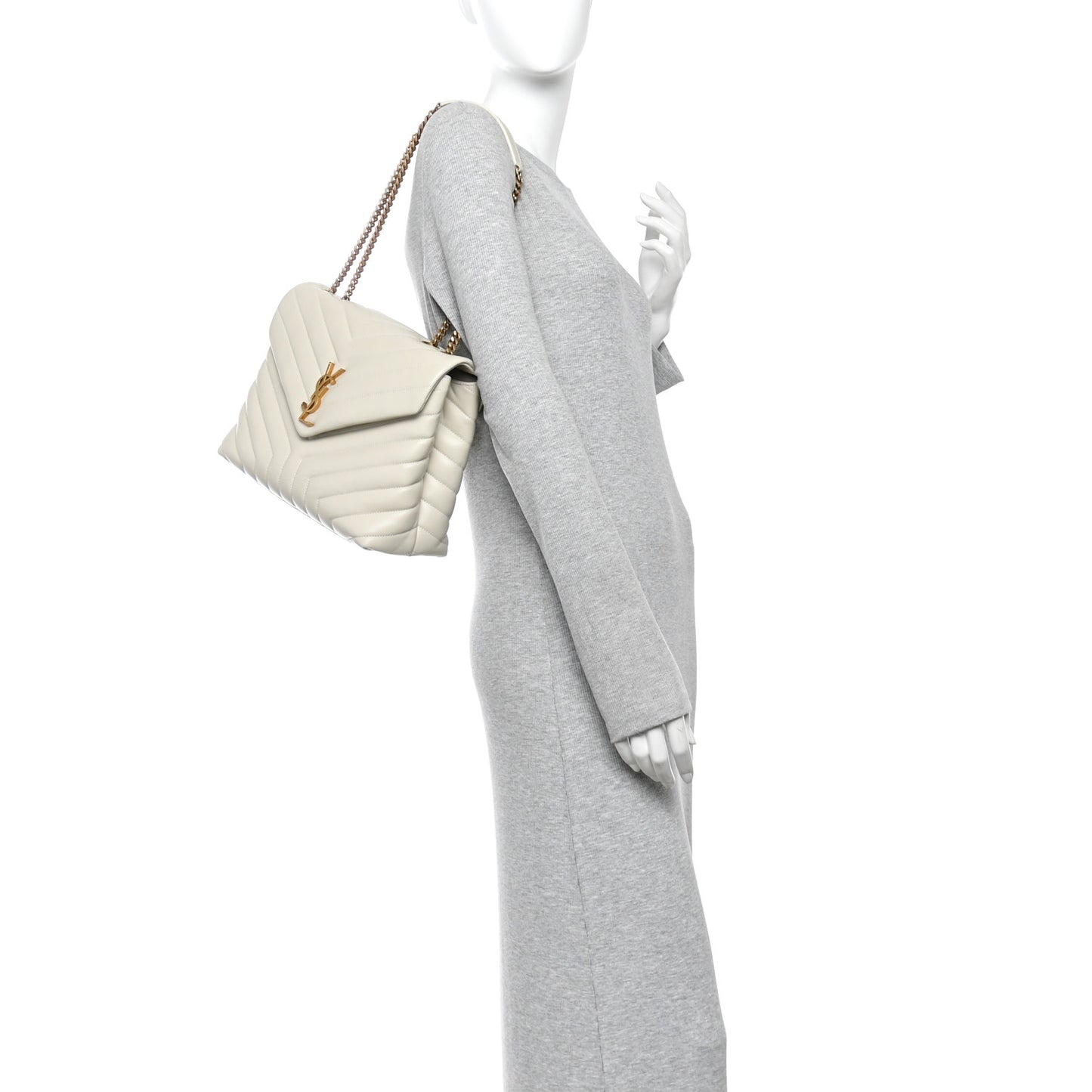 Calfskin Y Quilted Monogram Medium Loulou Chain Satchel Crema Soft