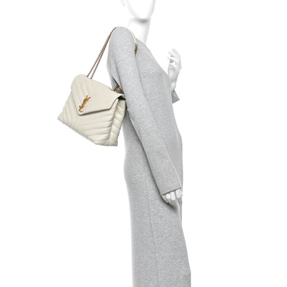 Saint Laurent Calfskin Y Quilted Monogram Medium Loulou Chain Satchel Crema Soft 2 of 13