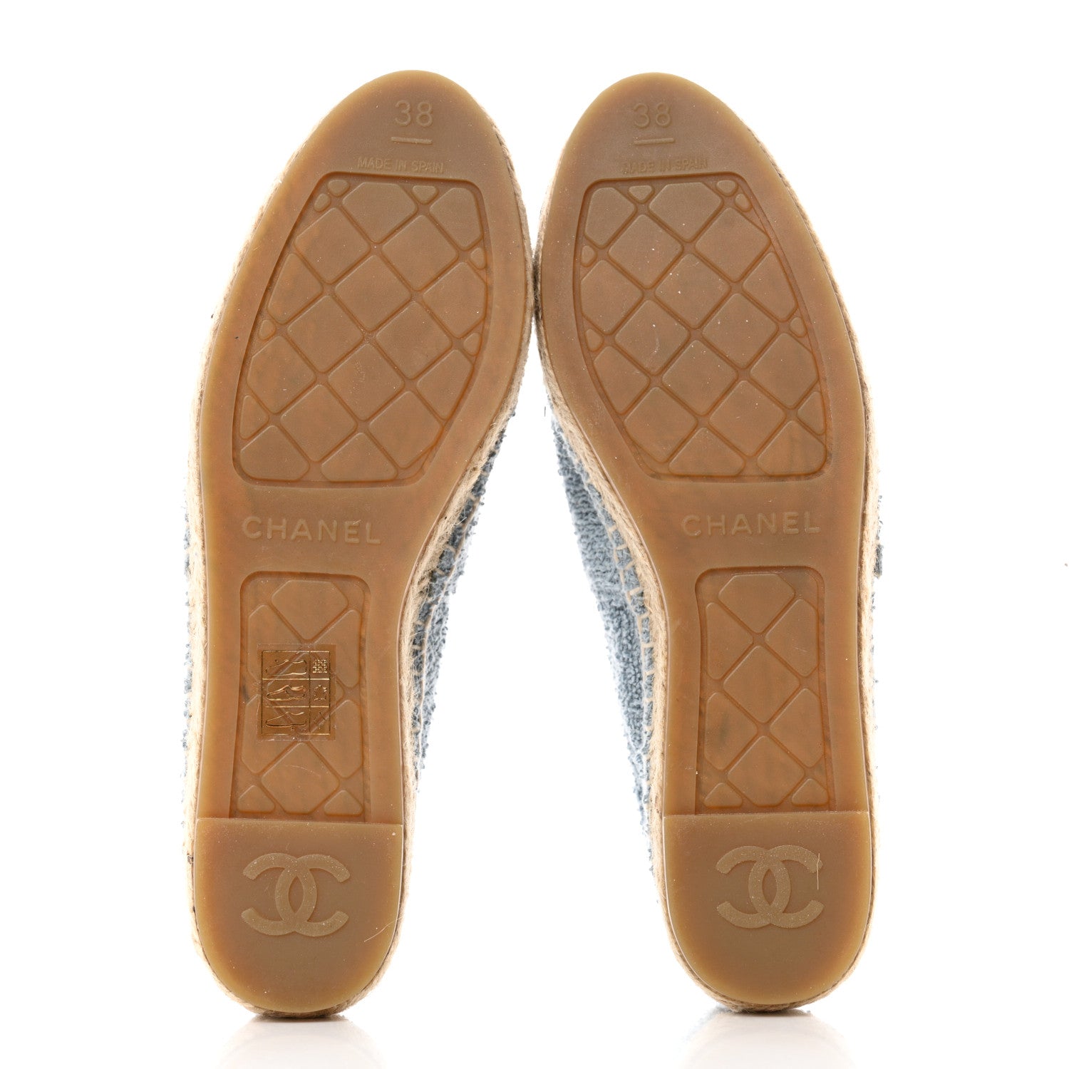 Chanel Fabric Grosgrain CC Espadrilles 38 Blue Light Gray Black 4 of 8