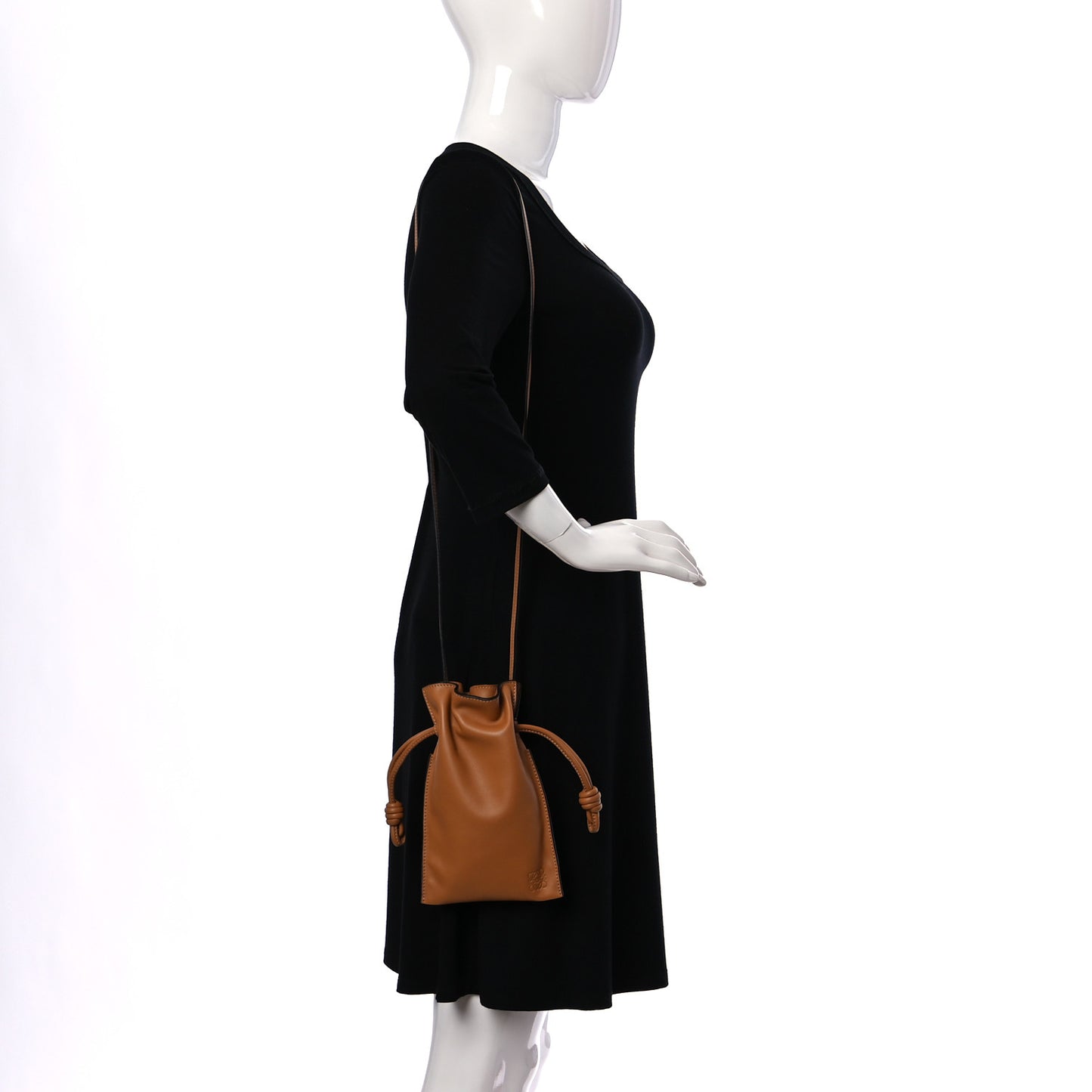 Calfskin Mini Drawstring Flamenco Knot Crossbody Bag Warm Desert