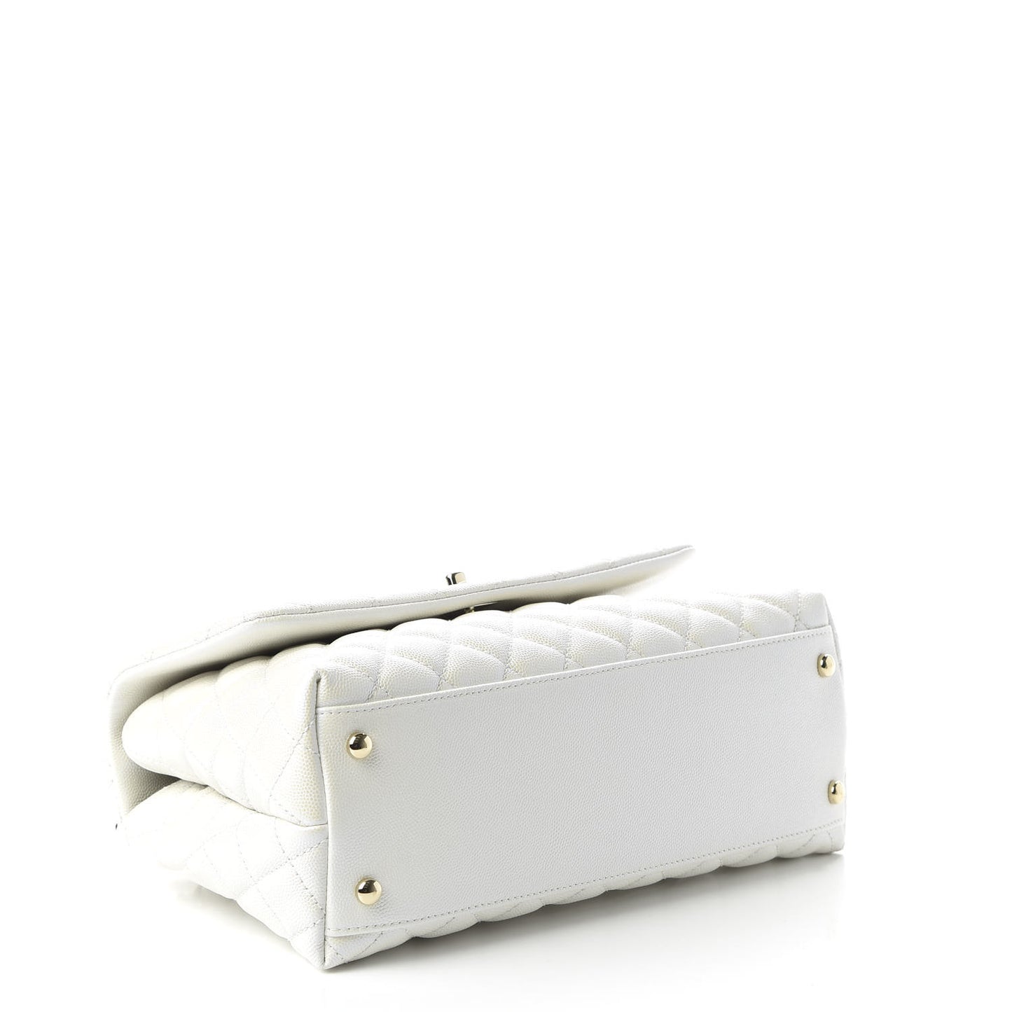 Iridescent Caviar Quilted Small Coco Handle Flap White