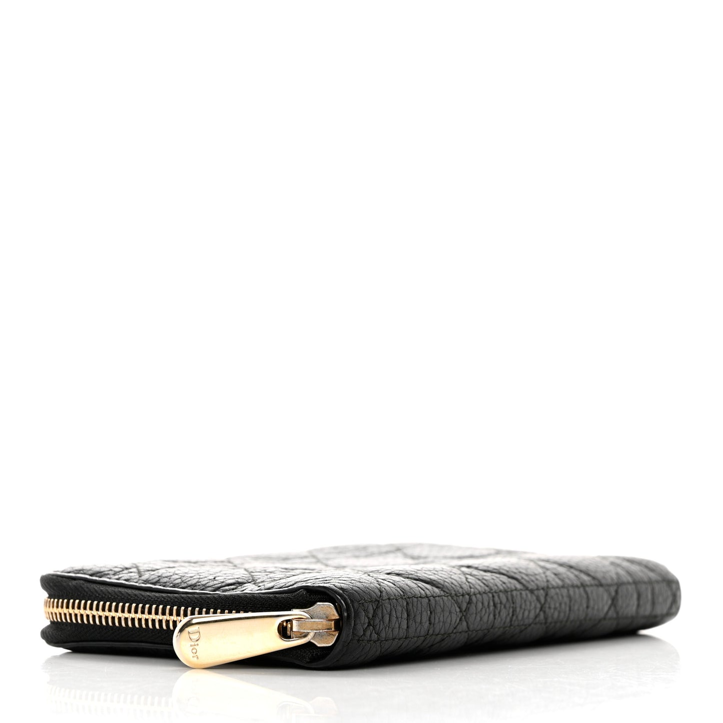 Grained Calfskin Cannage Lady Dior Zip Wallet Black