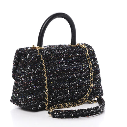 Chanel Tweed Sequin Mini Coco Handle Flap Black 4 of 12
