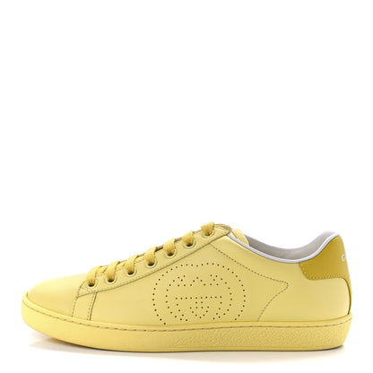 Gucci Calfskin Interlocking G Perforated Womens Ace Sneakers 36.5 Banana Straw Yellow 1 of 8