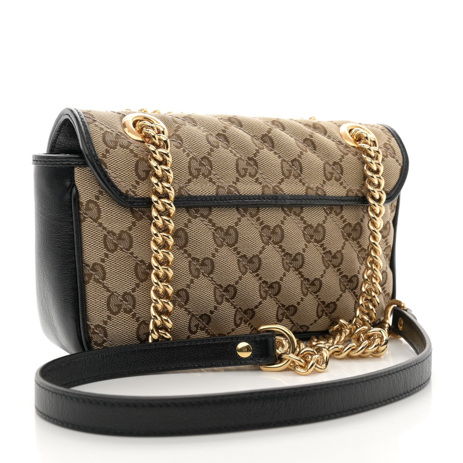 Gucci Monogram Matelasse Diagonal Mini GG Marmont Shoulder Bag Beige Black 3 of 10