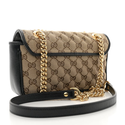 Gucci Monogram Matelasse Diagonal Mini GG Marmont Shoulder Bag Beige Black 3 of 10