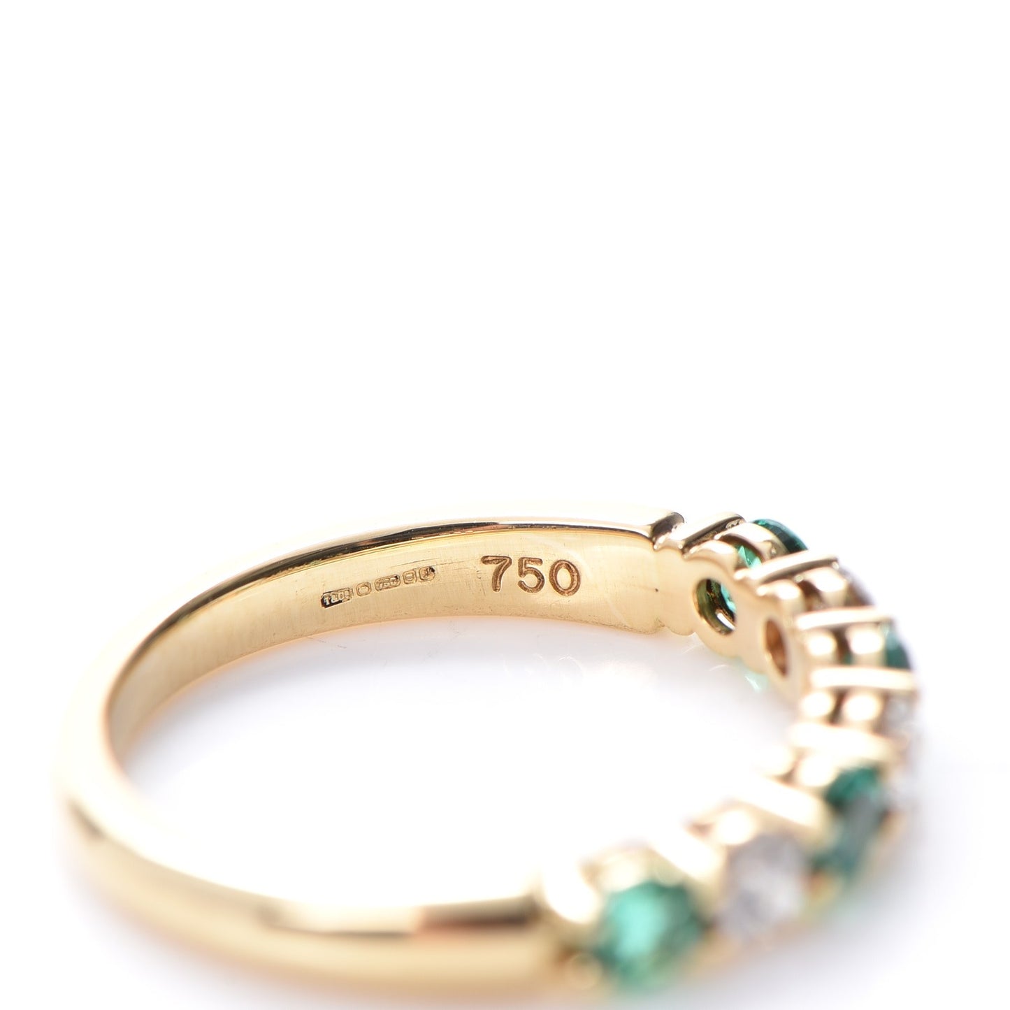 18K Yellow Gold Emerald Diamond Band Ring 4.75