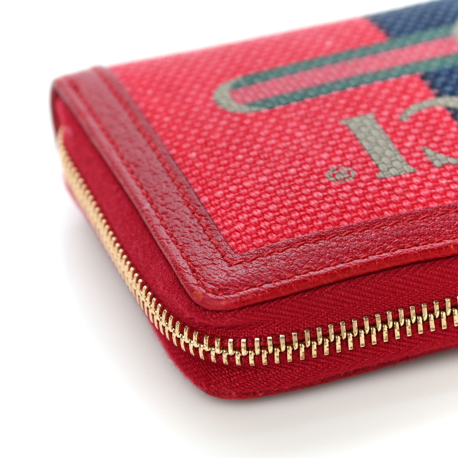 Gucci Canvas Sylvie Stripe Logo Zip Around Wallet Mystic White Hibiscus Red Maritime 10 of 16
