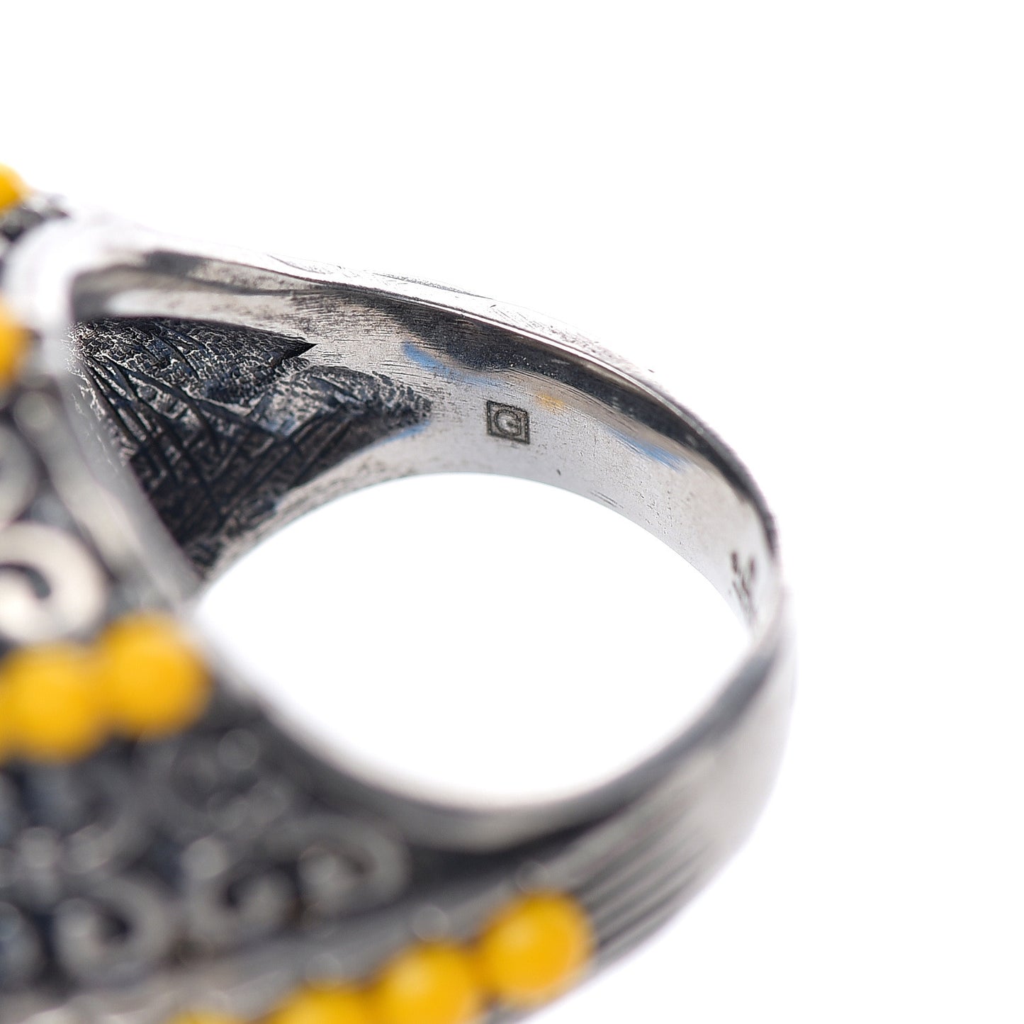 Pearl Beaded Spiked Ring 7.5 Silver Yellow