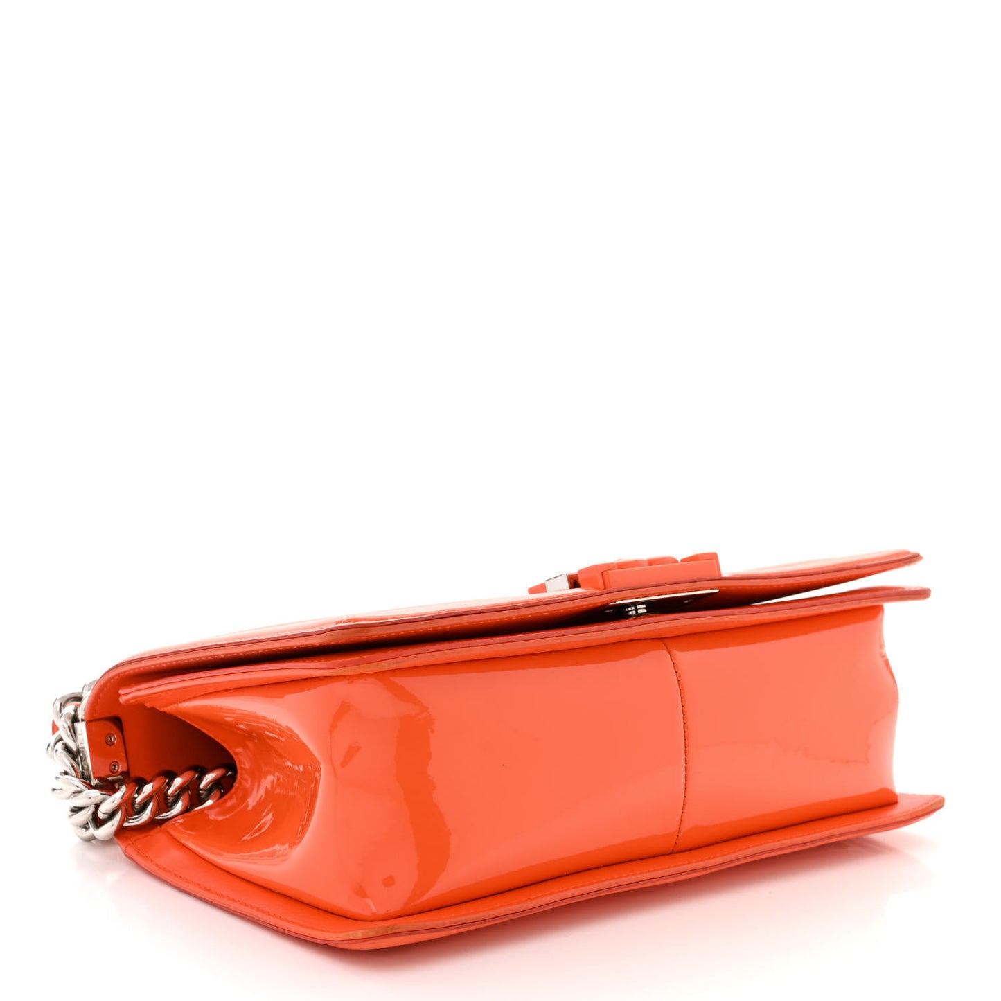 Patent Calfskin Quilted Medium Plexiglass Boy Flap Orange
