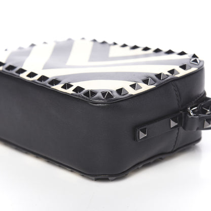 Valentino Garavani Vitello Chevron Rockstud Camera Crossbody Bag Light Ivory Black 8 of 10