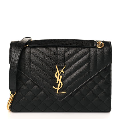 Saint Laurent Grain De Poudre Textured Mixed Matelasse Triquilt Medium Monogram Satchel Black 1 of 9