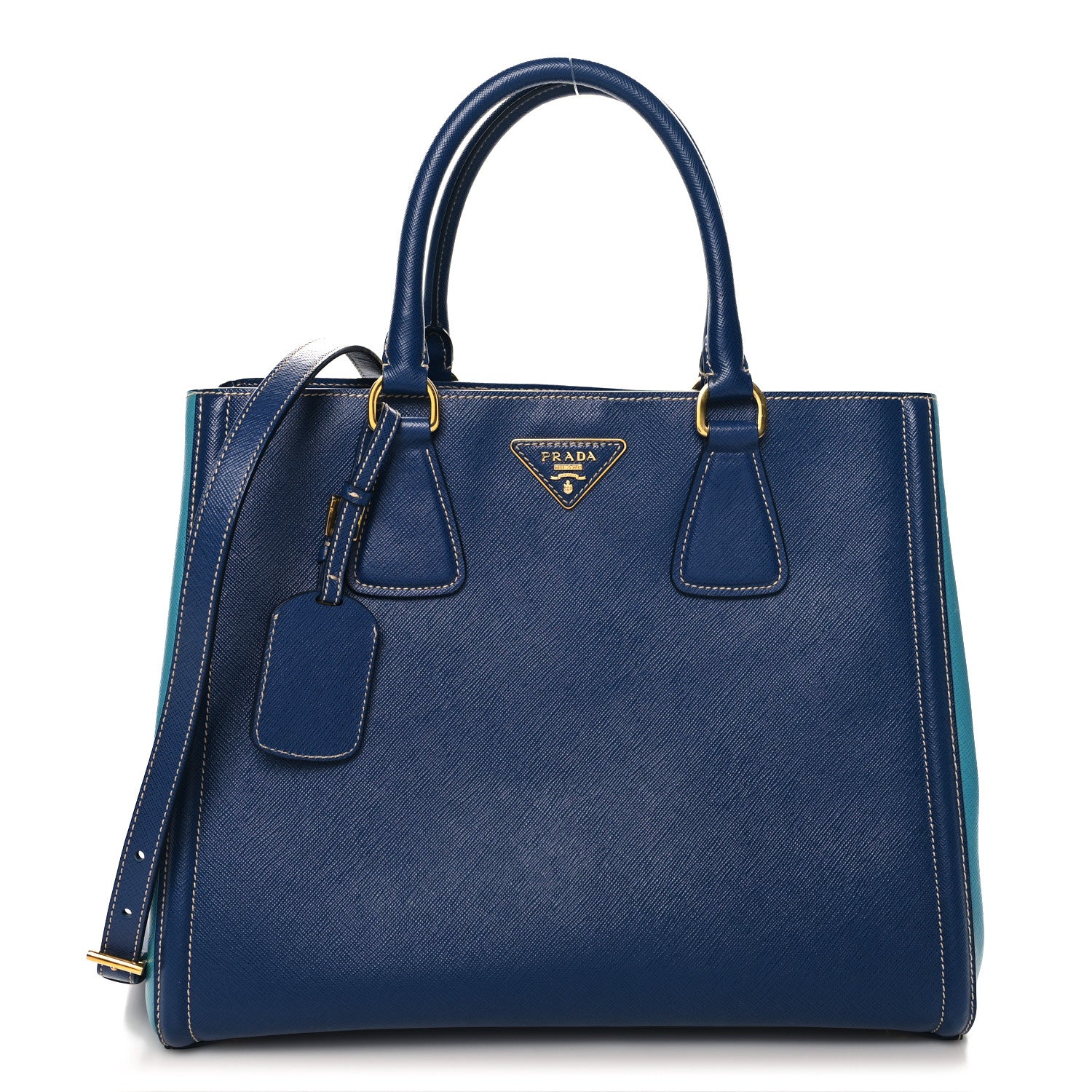 Prada Saffiano Lux Medium Bi-Color Tote Bluette Turchese 1 of 9