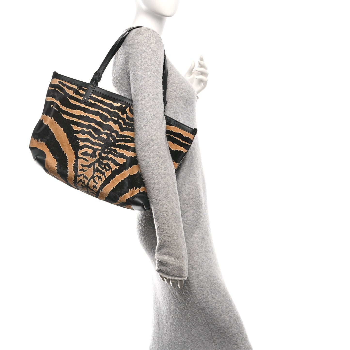 Calf Hair Zebra Print Medium Craft Tote Black