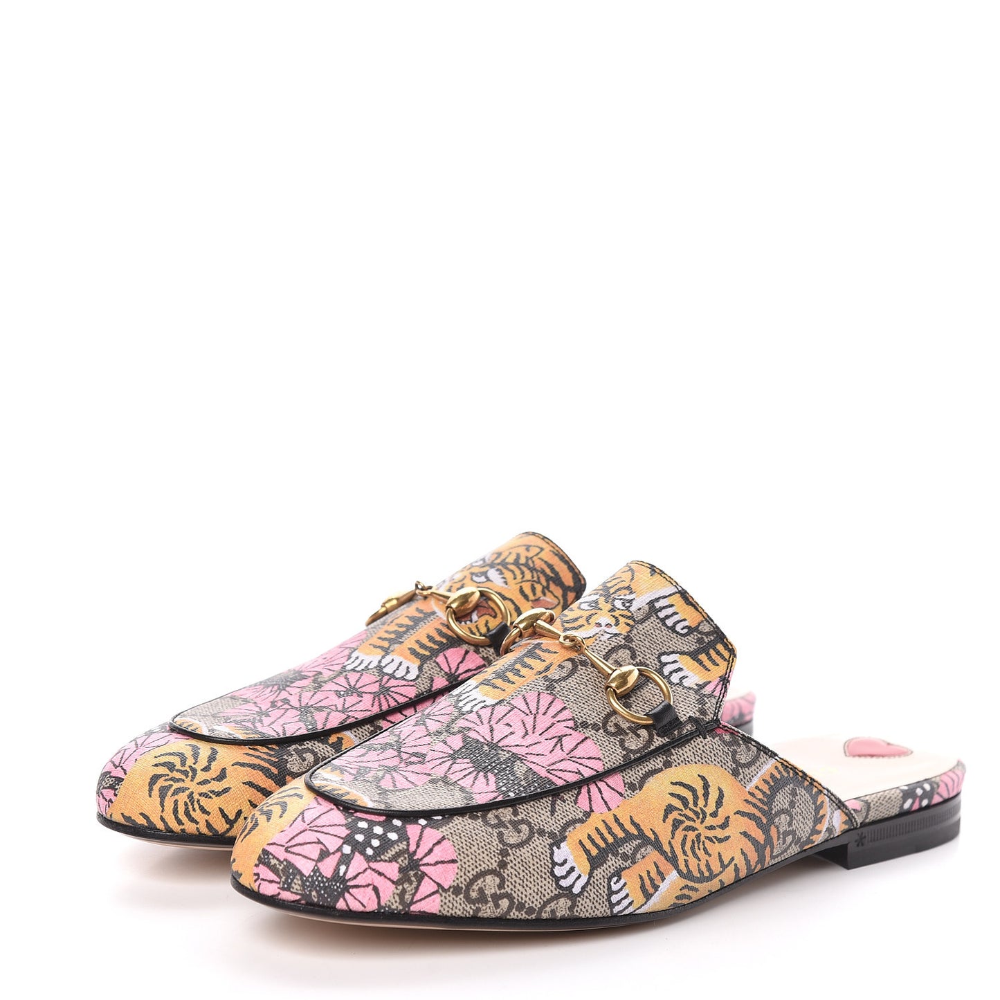 GG Supreme Monogram Bengal Womens Princetown Slippers 37 Beige Crop Pink
