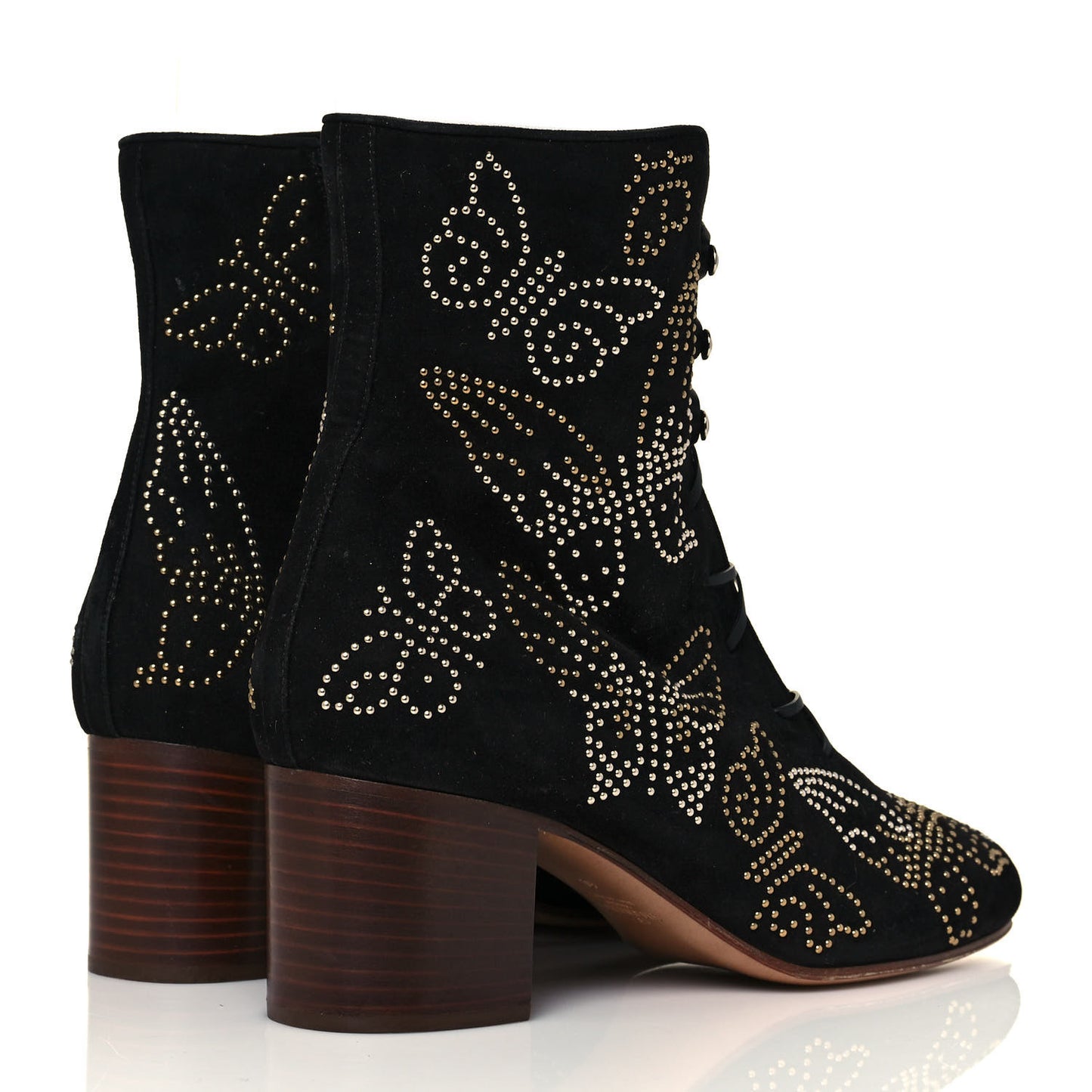 Suede Studded Butterfly Lace Up Boots 40 Black