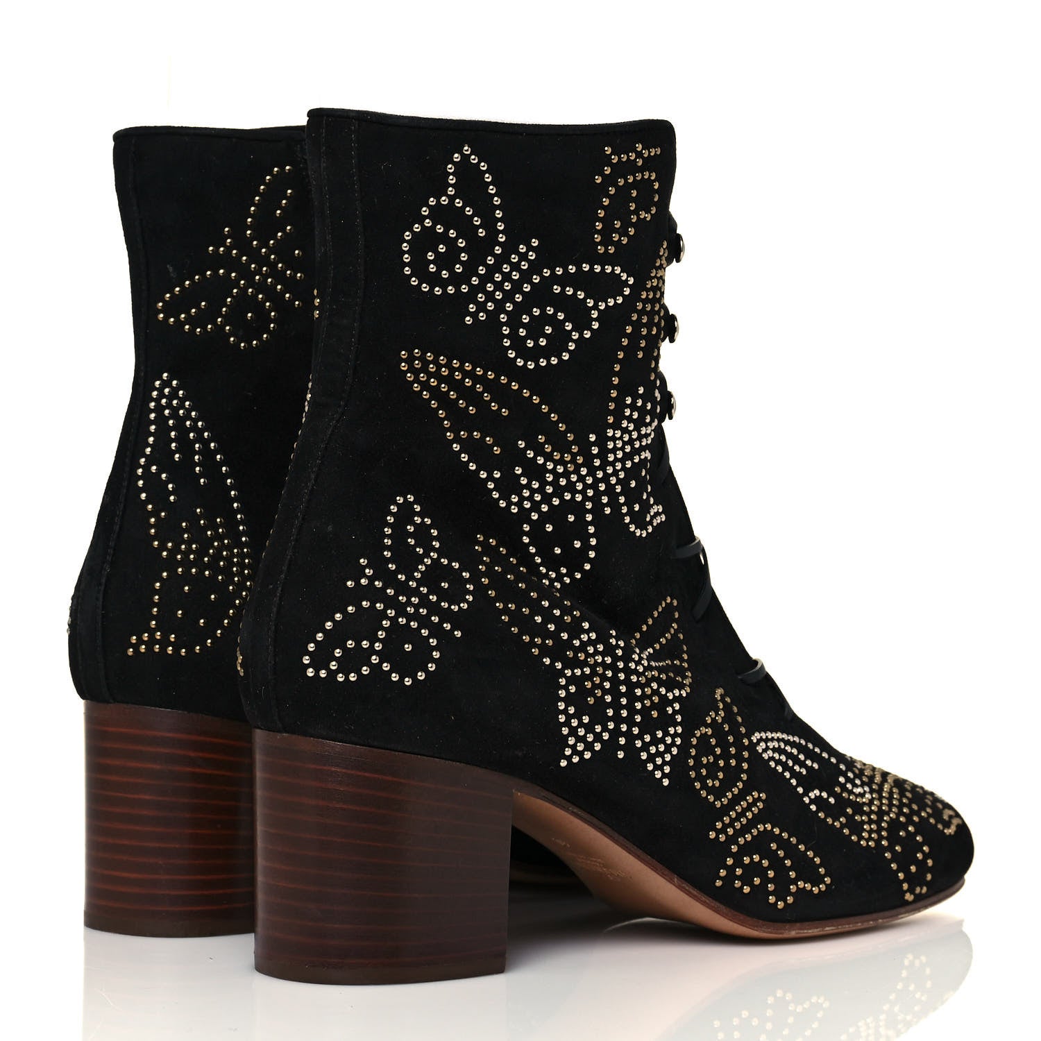 Valentino Garavani Suede Studded Butterfly Lace Up Boots 40 Black 4 of 7