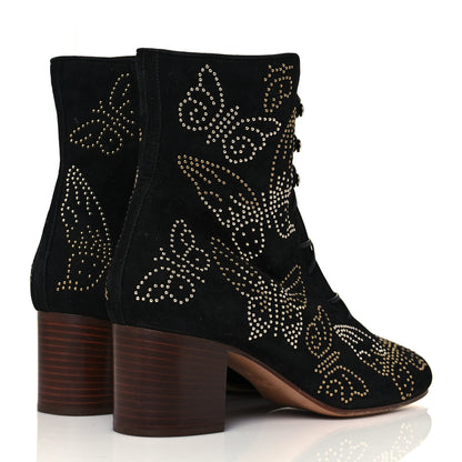 Valentino Garavani Suede Studded Butterfly Lace Up Boots 40 Black 4 of 7