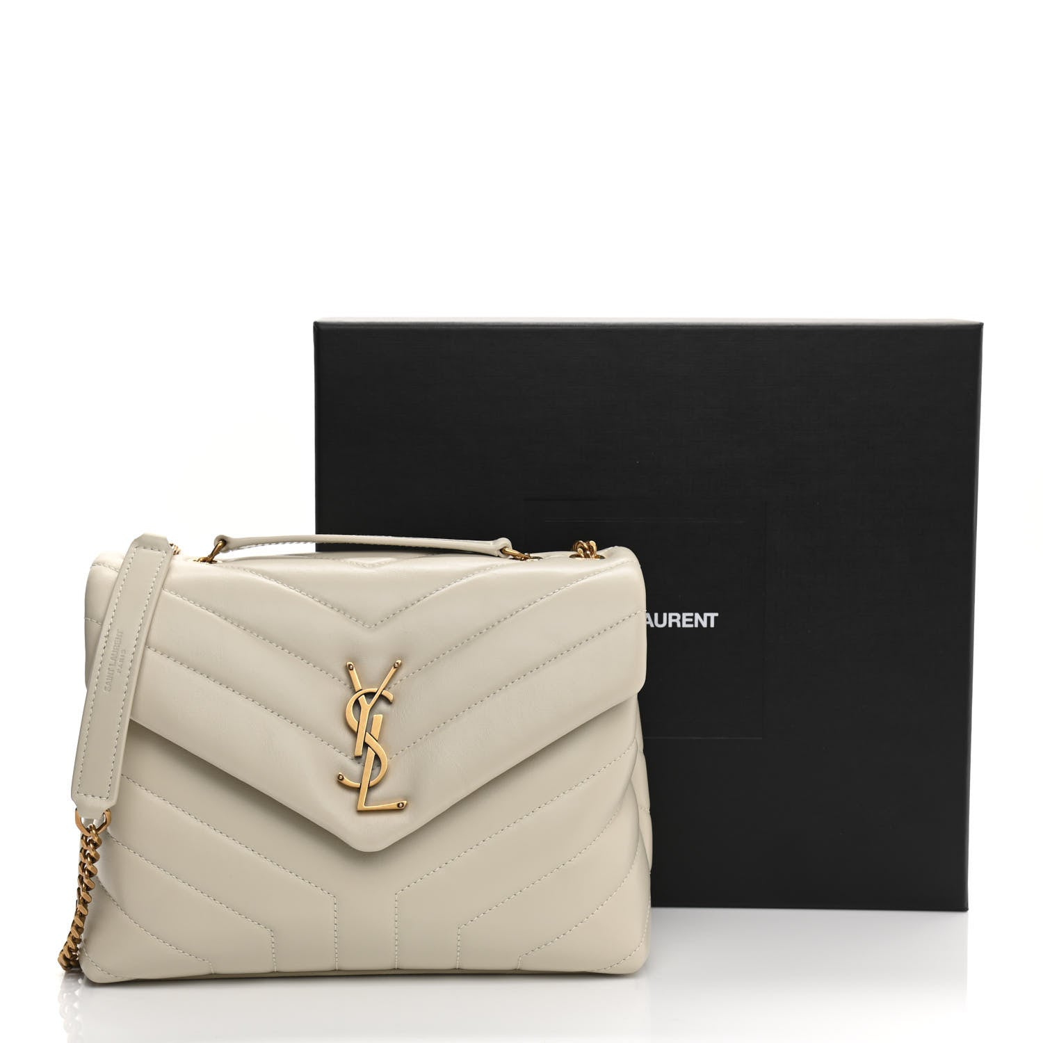 Saint Laurent Calfskin Y Quilted Monogram Small Loulou Chain Satchel Crema Soft 11 of 11