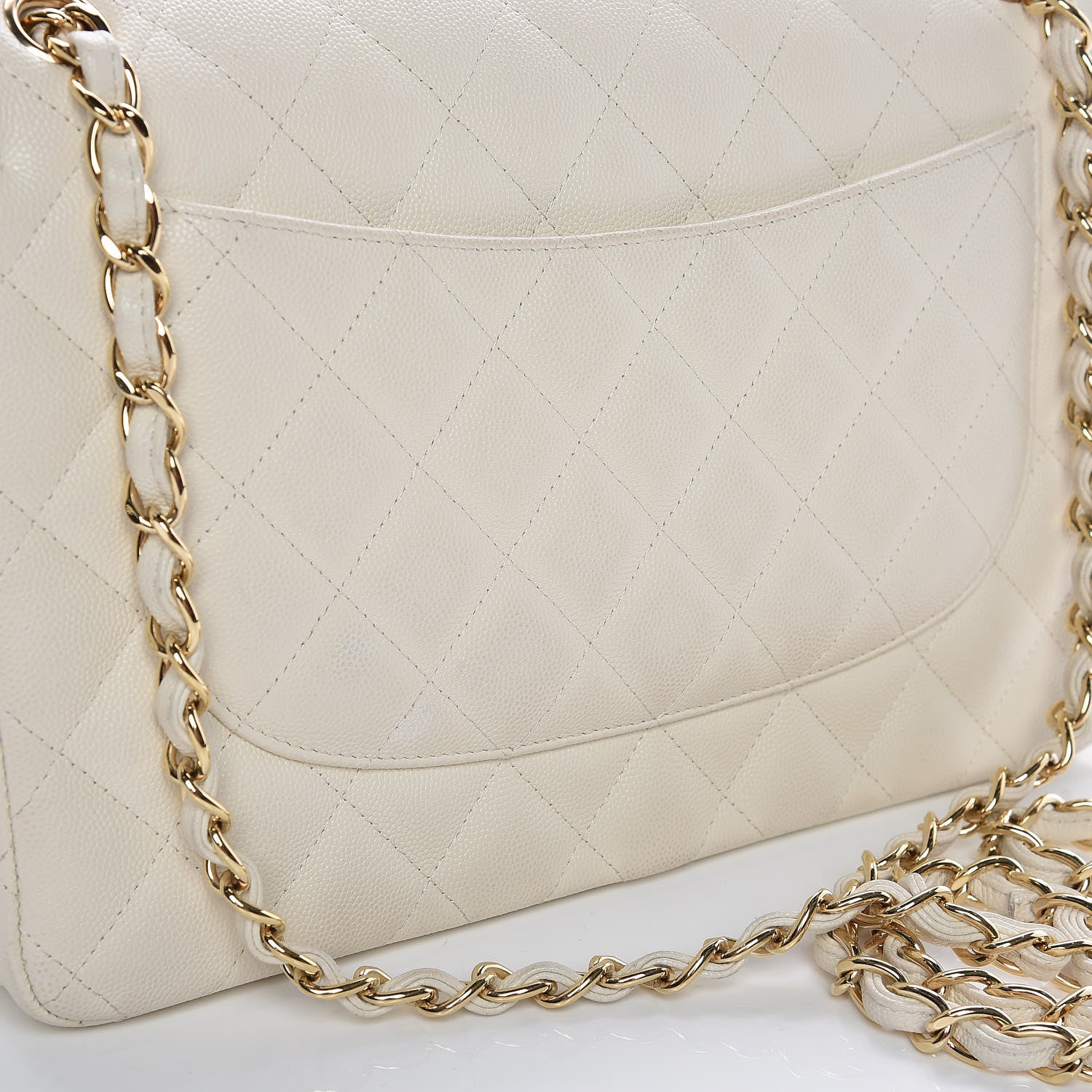 Chanel Caviar Quilted Jumbo Double Flap White 10 of 11