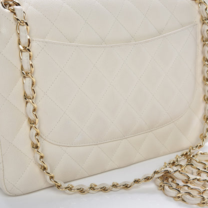 Chanel Caviar Quilted Jumbo Double Flap White 10 of 11