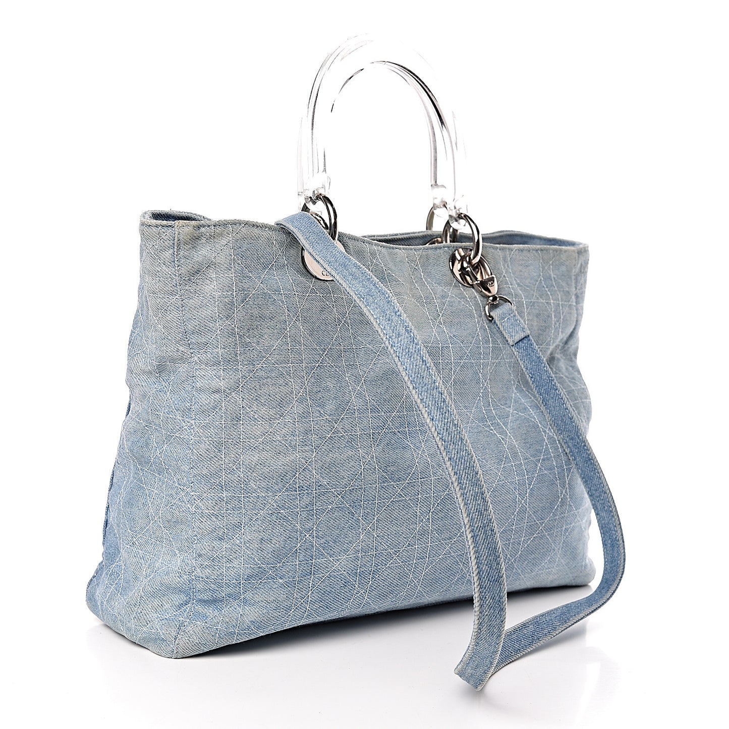 Denim Cannage Large Lady Dior Tote Blue