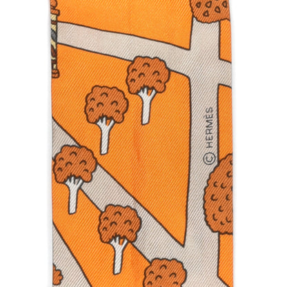 Hermes Silk Les Nouveaux Amoureux de Paris Twilly Orange Ciel Beige 3 of 4