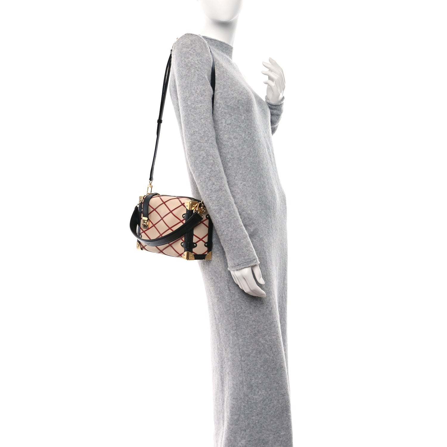 Louis Vuitton Lambskin Malletage Side Trunk MM Beige Red 2 of 8