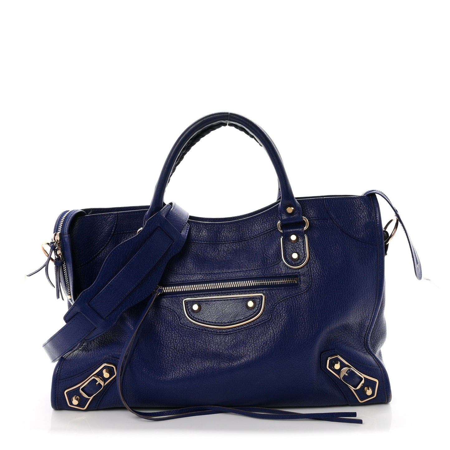 Chevre Gold Metallic Edge Hardware City Bleu Roi