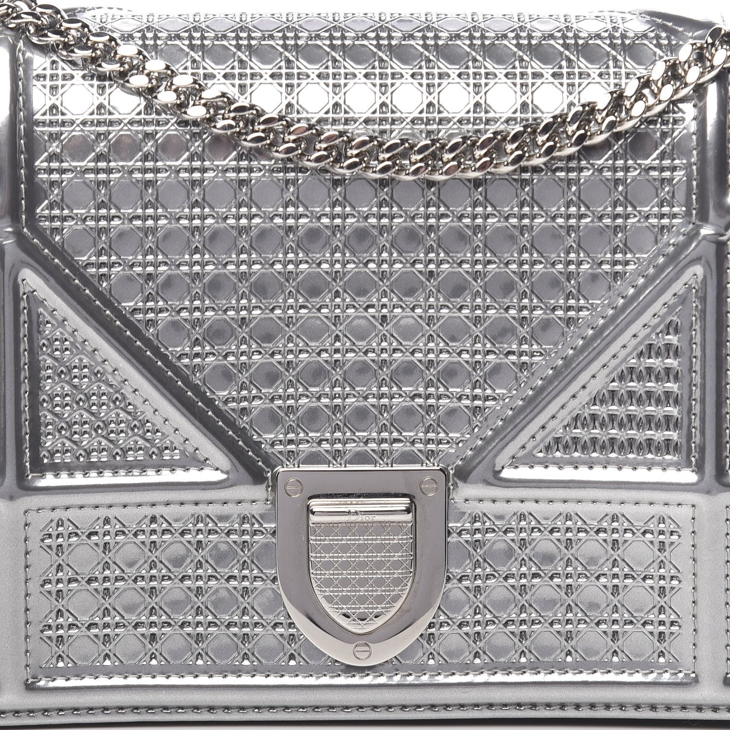 Christian Dior Metallic Patent Micro-Cannage Diorama Wallet on Chain Pouch Silver 10 of 10