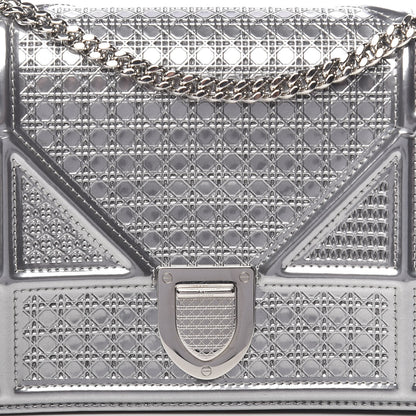 Christian Dior Metallic Patent Micro-Cannage Diorama Wallet on Chain Pouch Silver 10 of 10