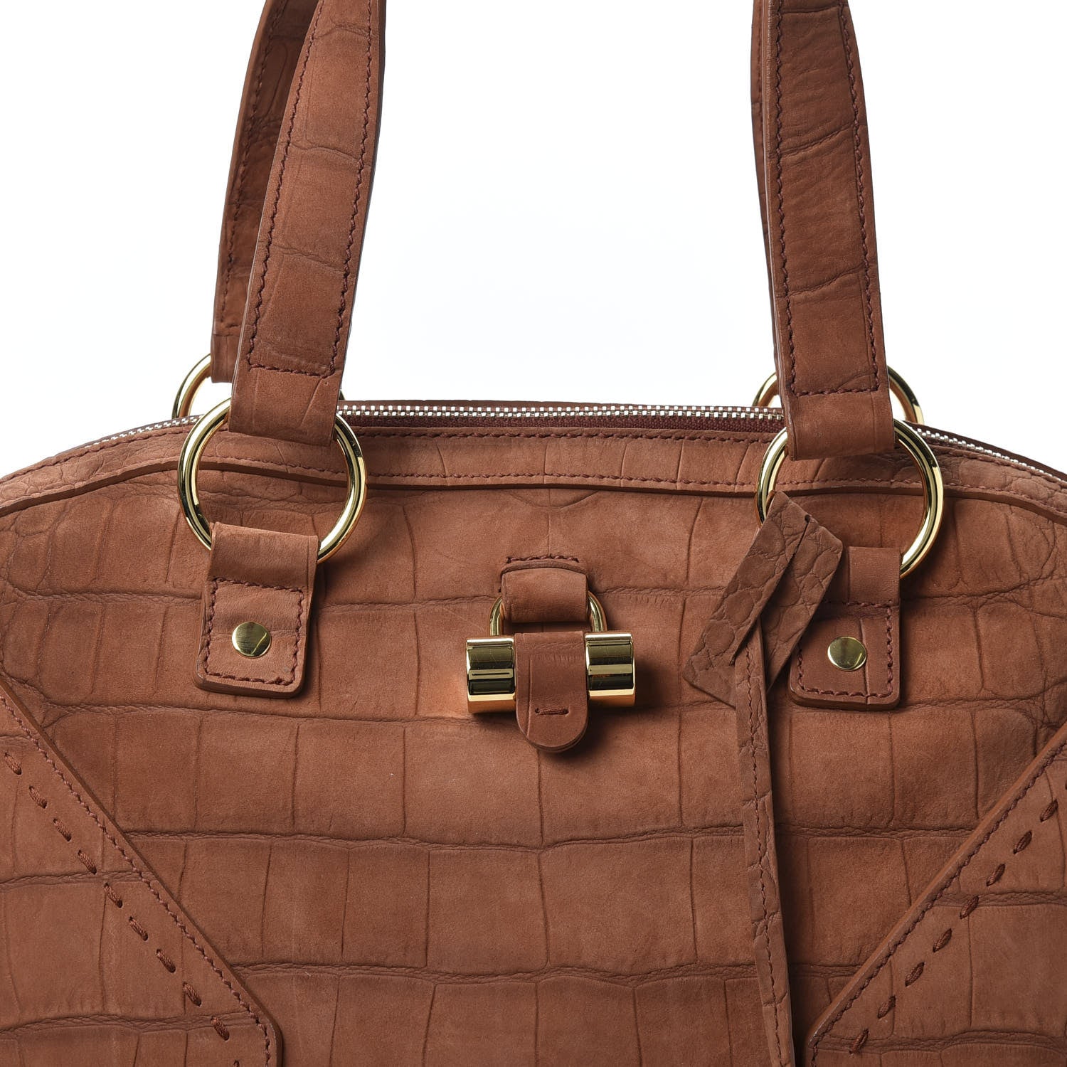 Saint Laurent Nubuck Crocodile Embossed Oversized Muse Brown 9 of 9
