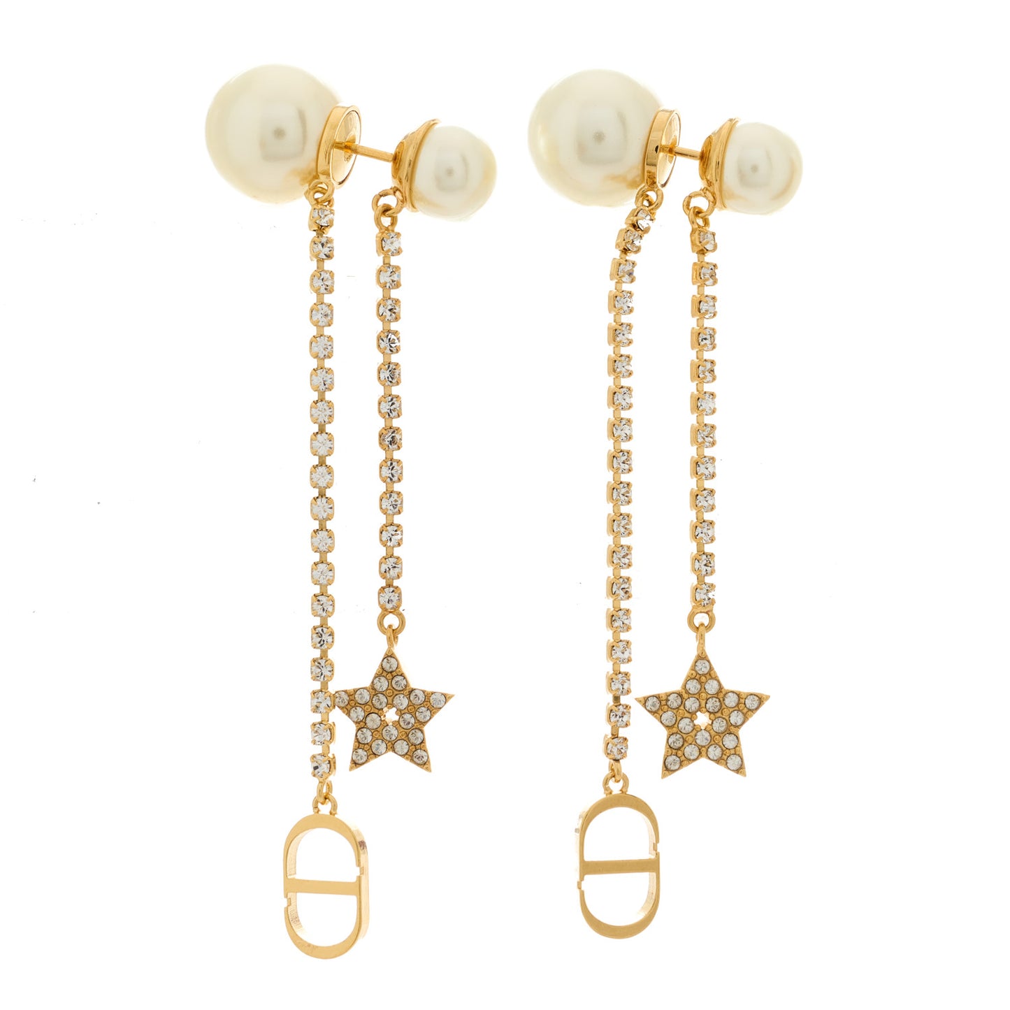 Pearl Crystal Star Tribale Dangle Chain Earrings Gold
