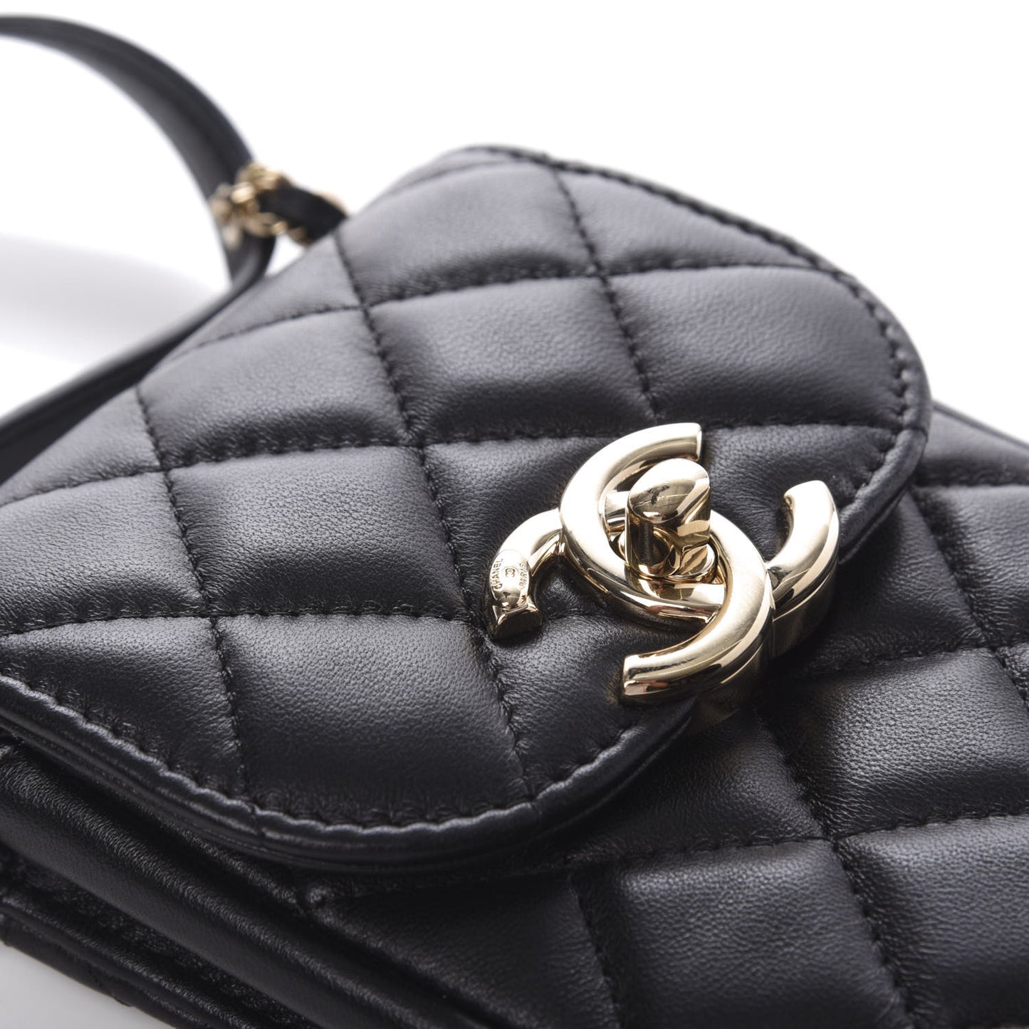 Lambskin Quilted Phone Chain Clutch Waist Bag Black